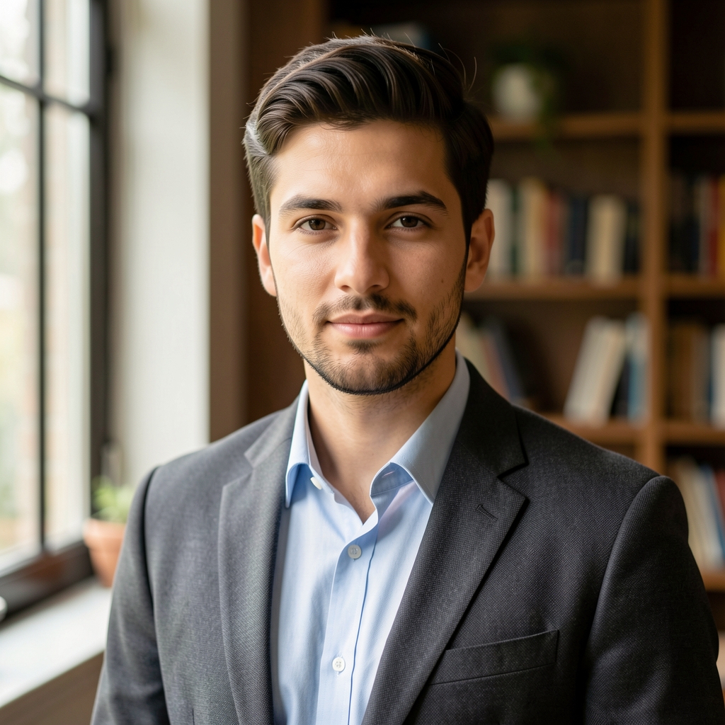 Editorial portrait of Tobias Coverdale, guest writer, natural window light in a quiet study